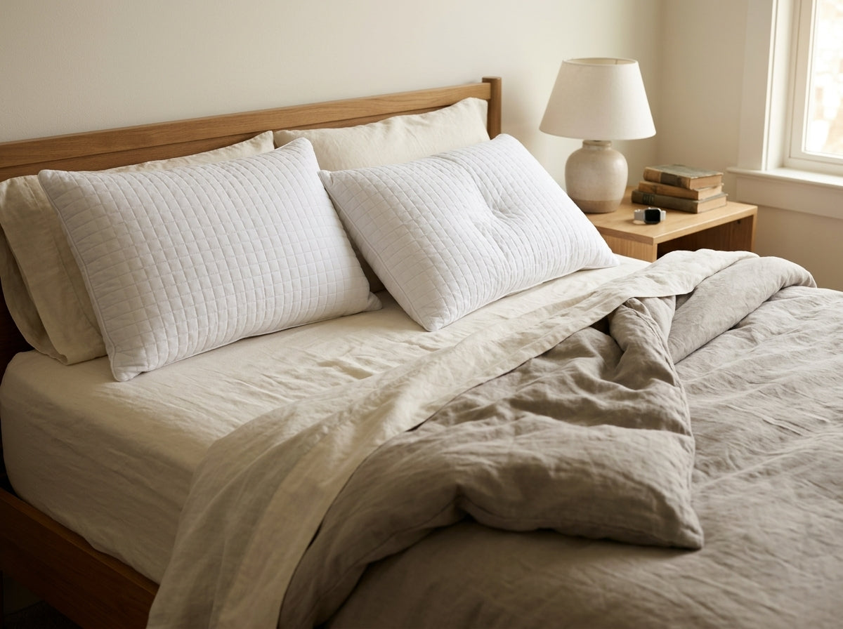 Two pillows on a bed